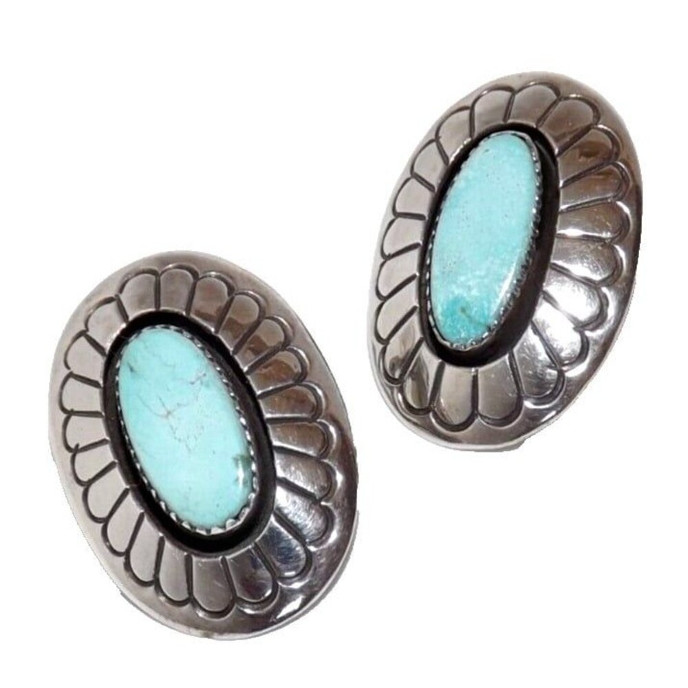 Tommy Jackson Navajo Earrings Blue Turquoise Sterling Silver Shadow Box